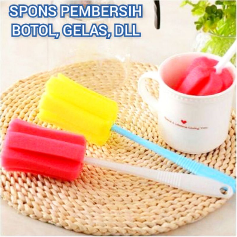 PROMO Spons Sikat Gelas Tongkat Pembersih Botol Bayi Spon Cleaner Glass