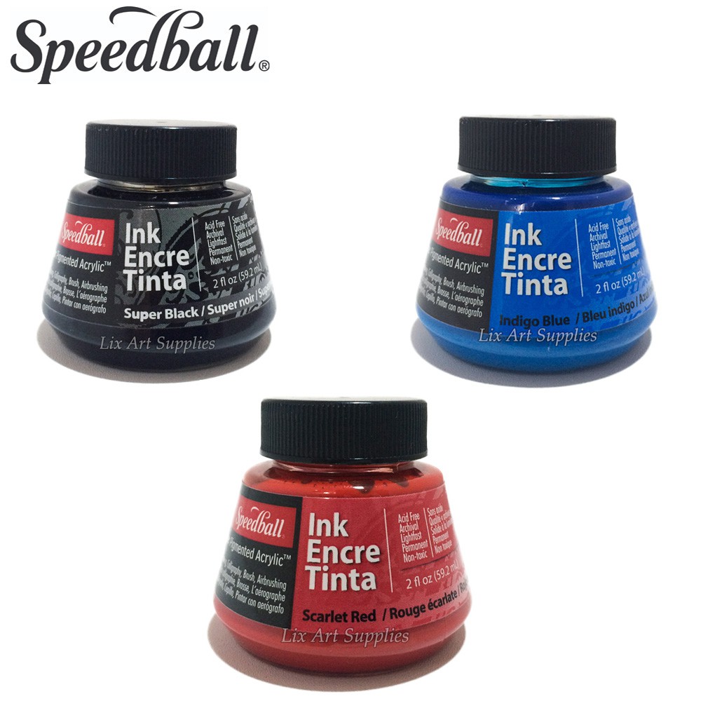 

Speedball Pigmented Acrylic Ink 59ml ( Black / Scarlet Red / Indigo Blue)