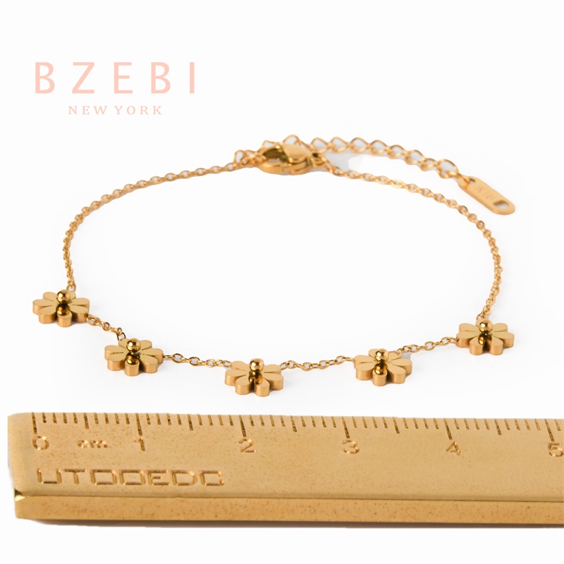 Bzebi Gelang Tangan Titanium Steel Lapis Emas 18k Hias Berlian Imitasi Gaya Korea 876b
