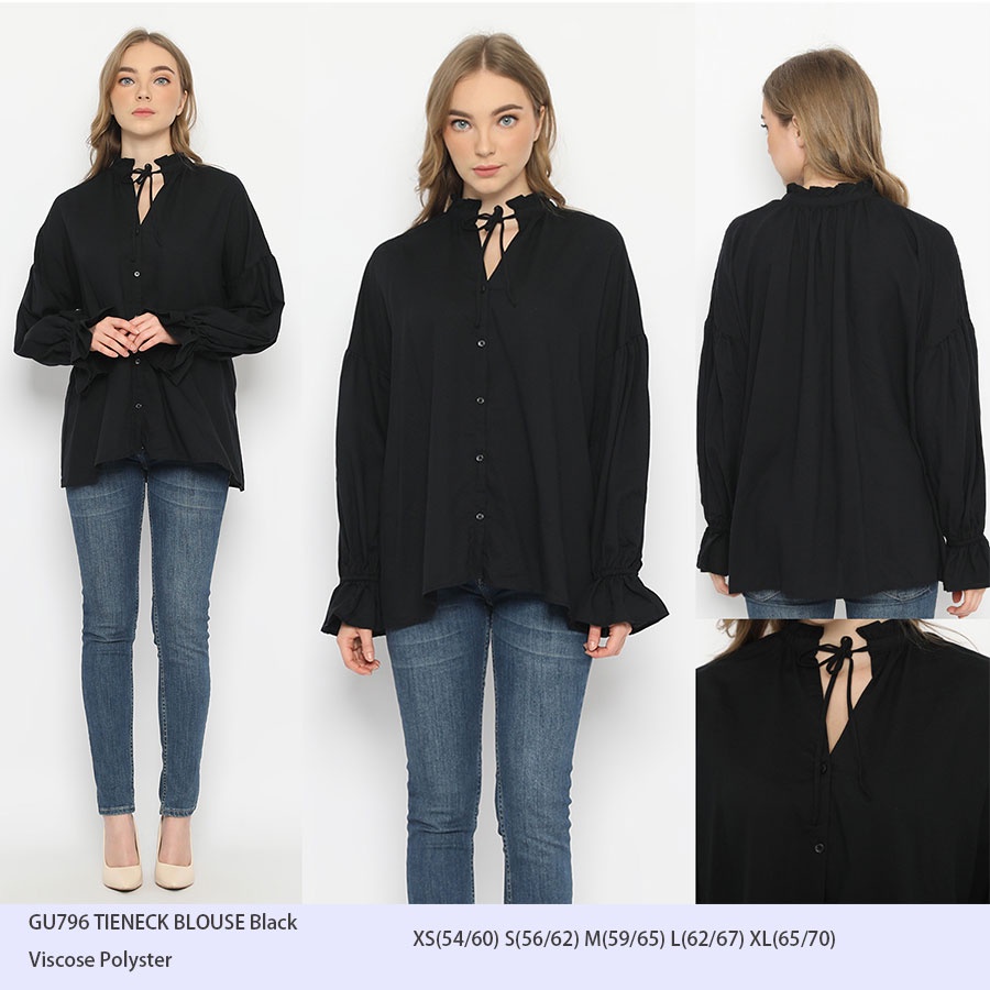 BLOUSE WANITA UNIQLO GU TIENECK BLOUSE-1