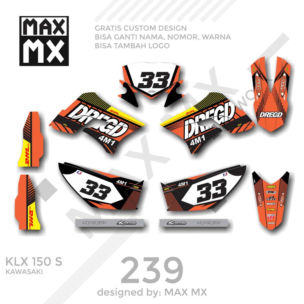 MX-01239 decal klx 150 orange hitam racing