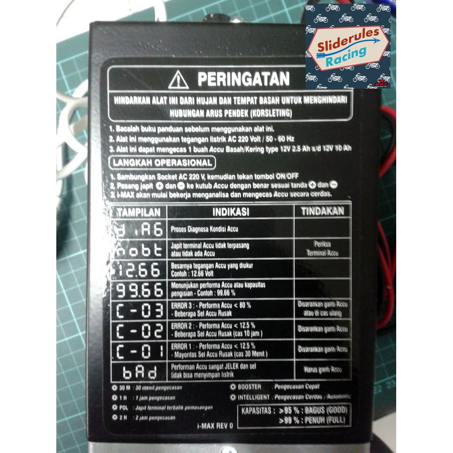 SMART i-max aki / accu / battery charger otomatis untuk motor 20A BRT