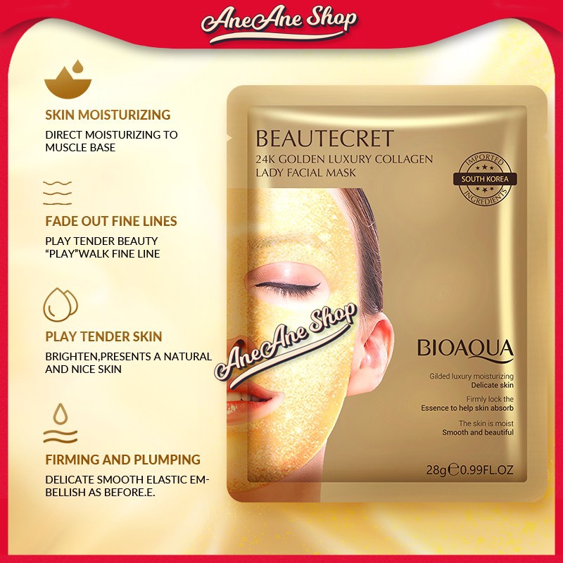 【BPOM】BIOAQUA masker sheet mask 24K Golden Luxury /Peptide Skin - 24K mask 1pcs