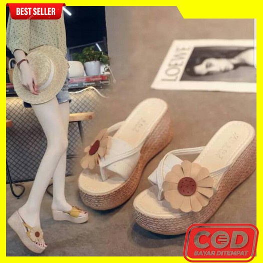 Sn059- Sandal Wedges Wanita Fashion t Hr 13 Wedges Sandal Bunga. New 7Cm