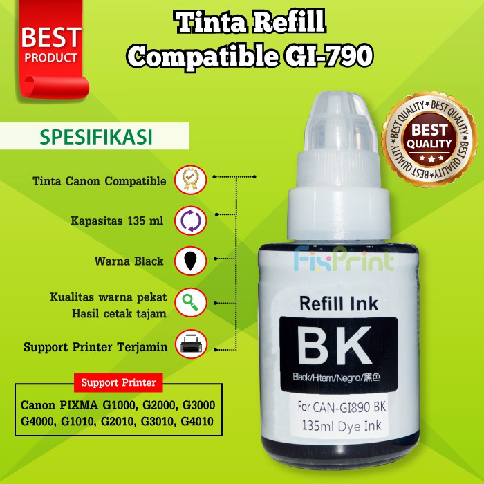 Tinta Isi Ulang Modif Pinter CNON GI790 GI-790 Refill Printer G1010 G2010 G3010 G4010 G2000