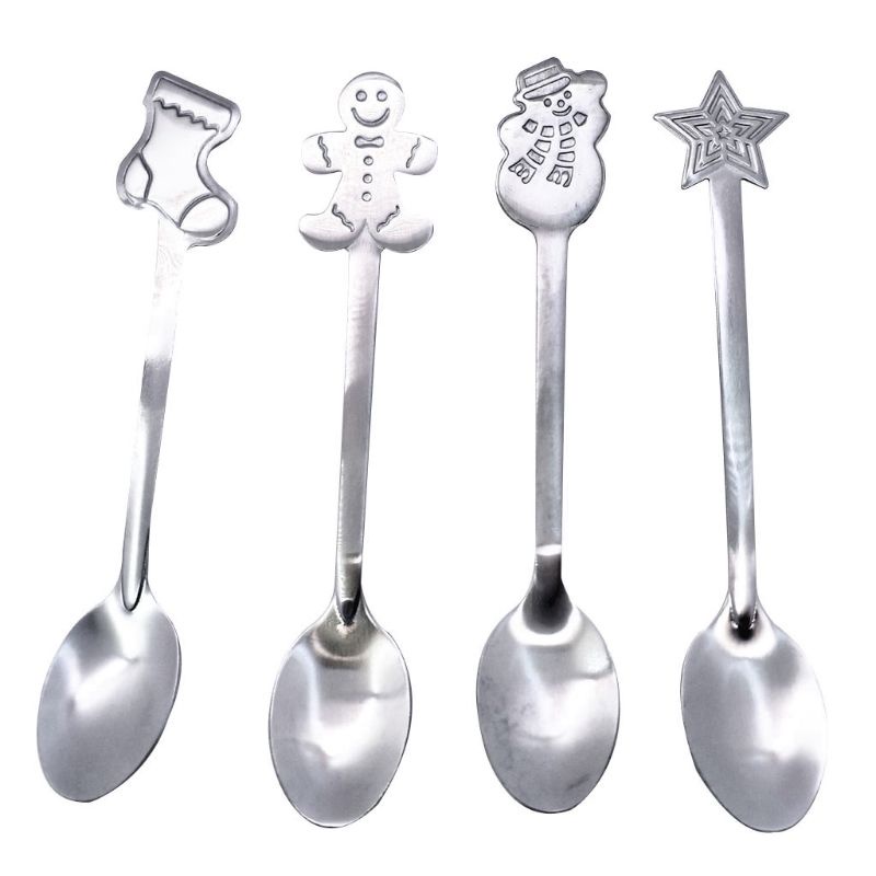 12pcs / Set Sendok Sup Gula Dessert Bahan Stainless Steel Untuk Hadiah Natal