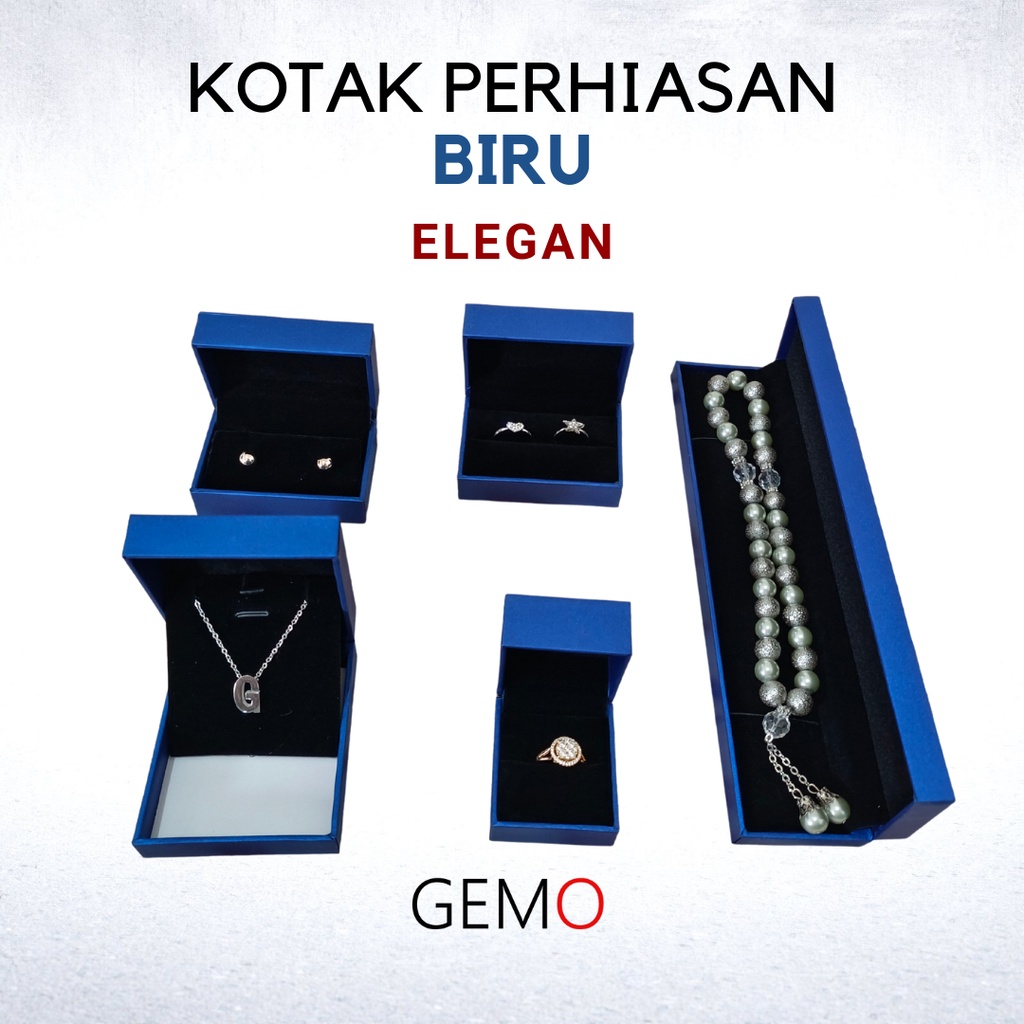 Kotak Perhiasan Elegan Biru Set , Box Cincin, Kalung, Gelang, Anting, Liontin, Tempat Jewelry Murah, Unik, Lucu untuk Tempat Wadah Seserahan / Akad Pernikahan / Hantaran Tunangan Harga Paling Cocok untuk Aksesoris Emas Berlian/ Perak Permata