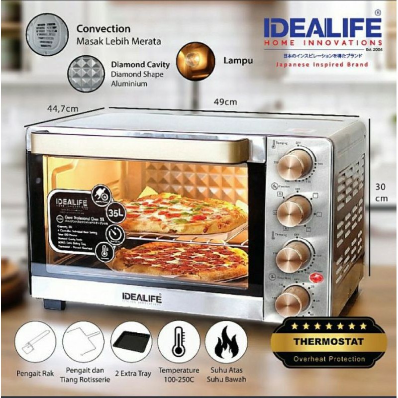 Oven Listrik IDEALIFE 35 Liter IL 335 - Pemanggang Besar Low Watt