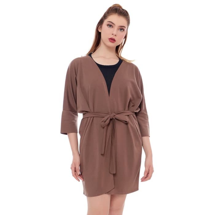 VR52 Cardigan Wanita Panjang Lengan Flare Bahan Sifon Motif Bordir Bunga Untuk Wanita Babyterry L 