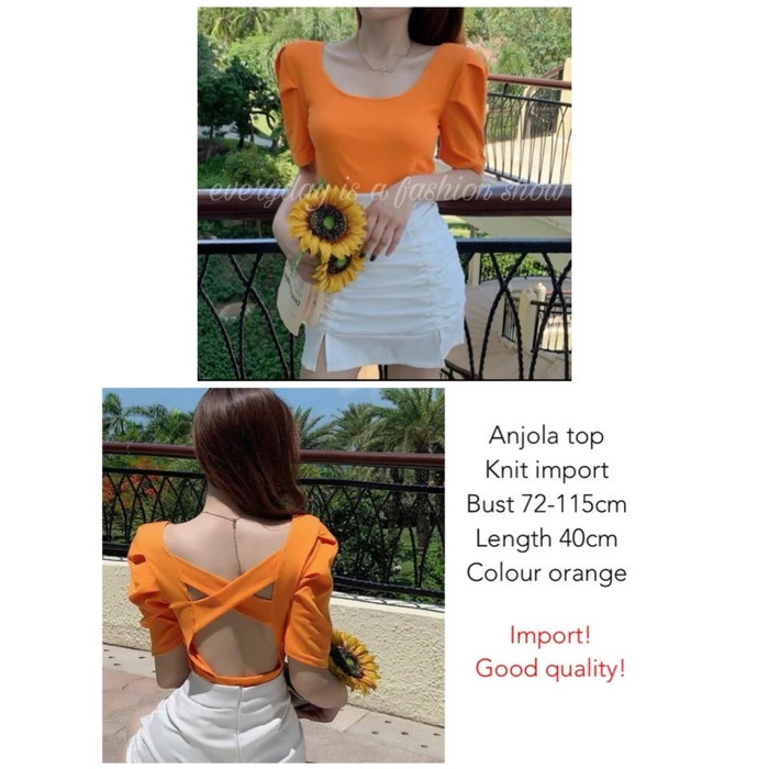 OUTFIT TERLARIS Blouse Atasan Top Korea Wanita Premium Anjola top import Orange [Baju Atasan W CK672