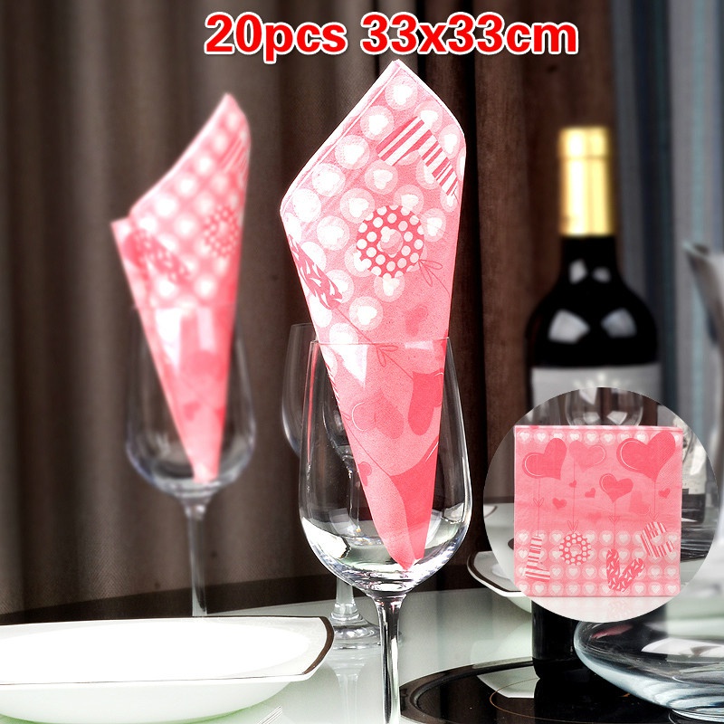 Table Napkin Paper Cute Pink Tissue Love Heart Printed Cafe Wedding Party Tissue Placemat Napkin Festival