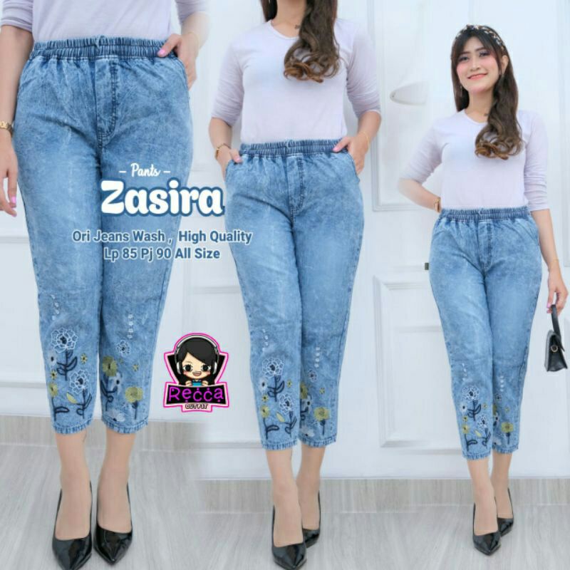 Zasira pants /celana wanita bordir /jeans baggy pants