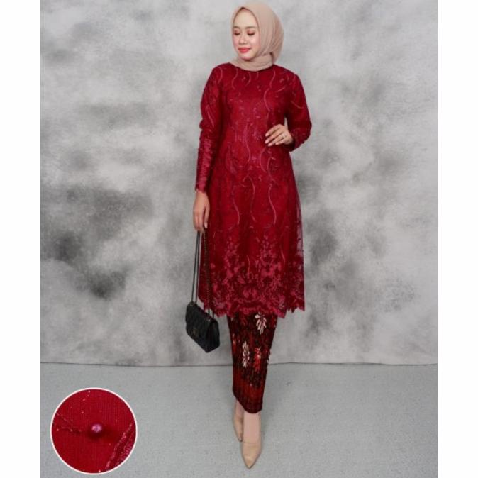 SETELAN KEBAYA MODERN PESTA BROKAT TUNIK TULLE GAMIS MUSLIM KEBAYA