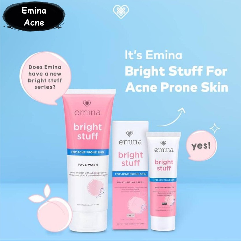 EMINA BRIGHT STUFF SERIES ( MOIST CREAM / SHEET MASK / FACE TONER / FACE WASH / LOOSE POWDER / TONR UP CREAM )