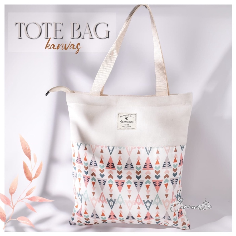 Tas Tote Bag Aesthetic Resleting Kuliah Wanita Kekinian bahan kanvas Polos dan Canvas motif bisa custom sablon untuk seminar souvenir gift dll