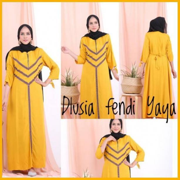 Daster Arab DLUSIA FENDI YAYA  Rayon Super Grade A  Resleting Depan Busui LD 110 PB 135 Lengan 7/8 (Serut) Muat BB 75KG