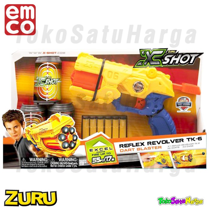 Mainan Pistol Mirip Nerf Emco Zuru X shot Reflex Revolver TK-6 Ori
