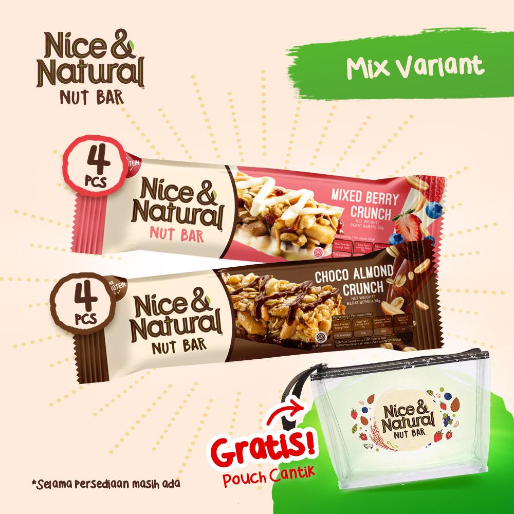 

Nice & Natural Nut Bar 30g Mixed Berry Crunch x 4 pcs & Choco Almond Crunch x 4 pcs (FREE pouch)