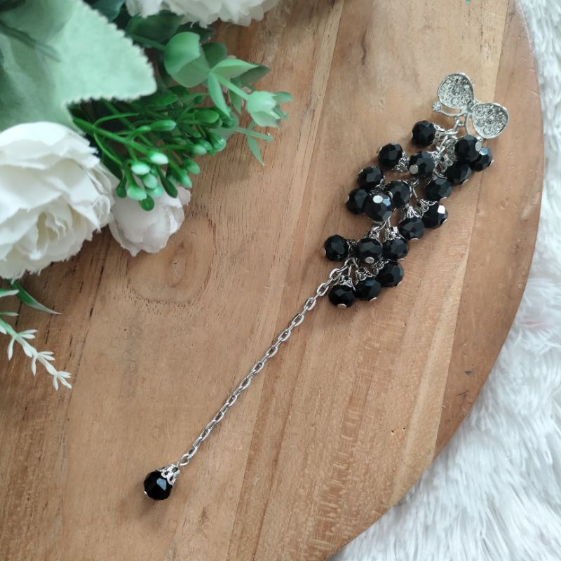 Bros dagu kristal ceko blink cantik / bros dagu panjang / bros hijab syar'i-hitam
