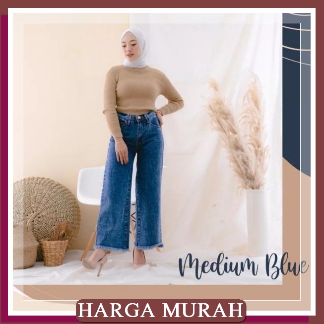 Highwaist Kulot Jeans Wanita/Celana Kulot Lepis/Celana Jins Cewe/ HS737 Celana Jeans Panjang Wanita