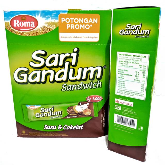 

Roma Sari Gandum Sandwich Coklat Box isi 12 pcs 39gr