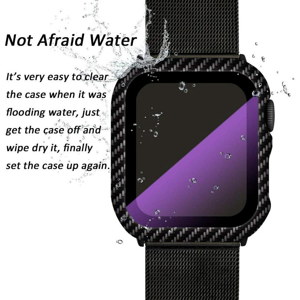 Carbon Fiber case Untuk Apple Watch 49mm 45mm 41mm 44mm 40mm Pelindung Layar Glass Protector Cover Iwatch Series ultra 8 7 SE 6 5 Untuk t500 x7 t5 t55 ft50 w26 w46 w56