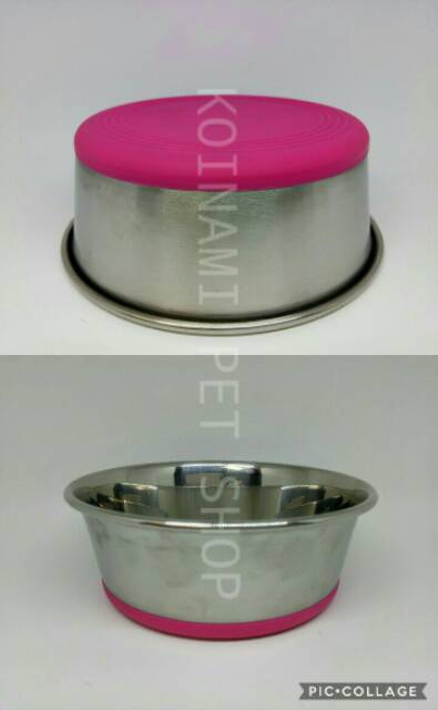 Tempat makan kucing anjing / tempat makan stenles S taplak karet / pet bowl