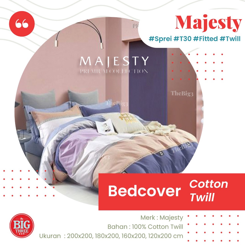 MAJESTY Bedcover + Sprei 180x200 Tinggi 30 Atmosphia Aspire Ocean Eynory Cactus Land Silver Dove Massiva Olive Square Tropical BC 180 160 T30