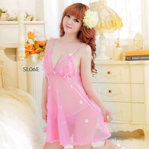 [BISA COD] NIGHT GOWN LINGERIE SEXY BAJU TIDUR WANITA DEWASA BROKAT PINK SL06E