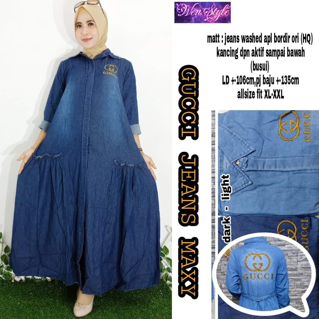  Baju  gamis  jeans jumbo xxl kekinian  ld 110 longdress 