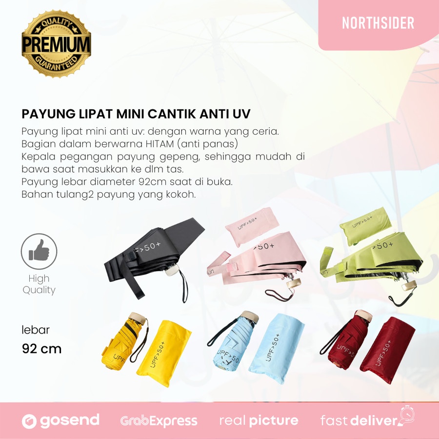 PAYUNG LIPAT MINI CANTIK ANTI UV MINI UMBRELLA D92CM + SARUNG dan TALI