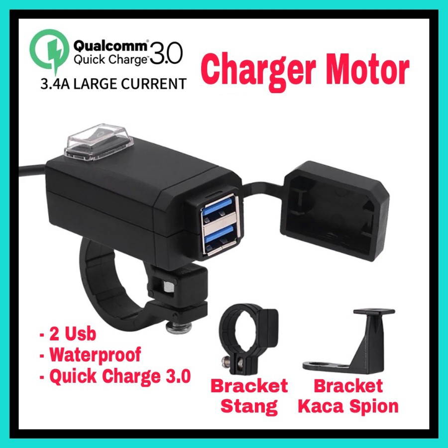 NA - Charger Motor 2in1 Waterproof Quick Charge 3.0 2 USB 031