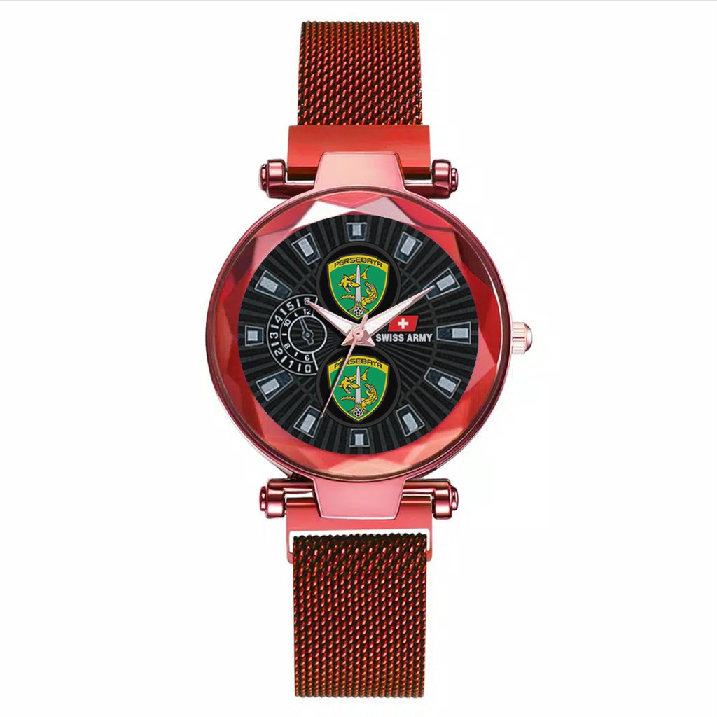 Jam Tangan Wanita Custom - PERSEBAYA MOTIF 1 Free Box &amp; Batre Cadangan