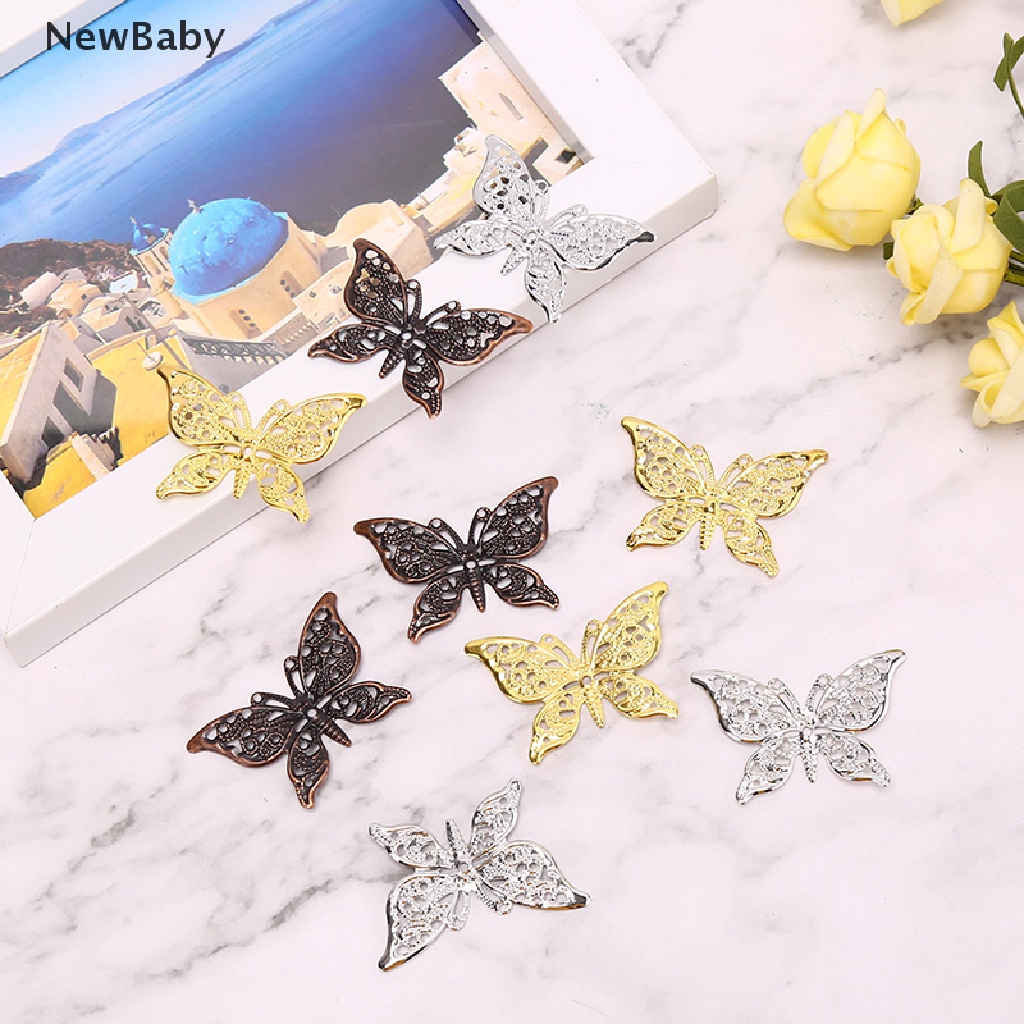 50pcs Konektor Butterfly Filigree Bahan Metal Gaya Vintage Untuk Membuat Perhiasan