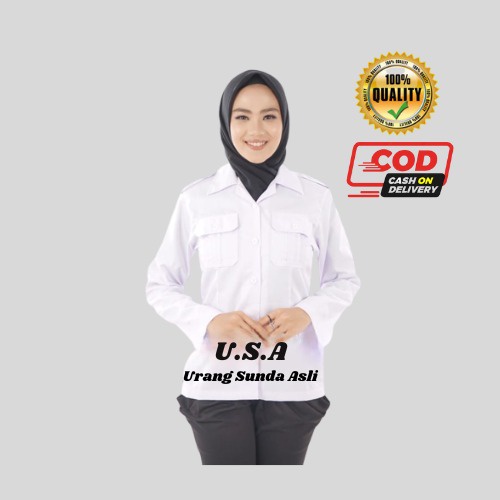 kemeja pdh putih lengan panjang / Atasanputih wanita lengan panjang /baju dinas putih wanita / baju pdh putih wanita