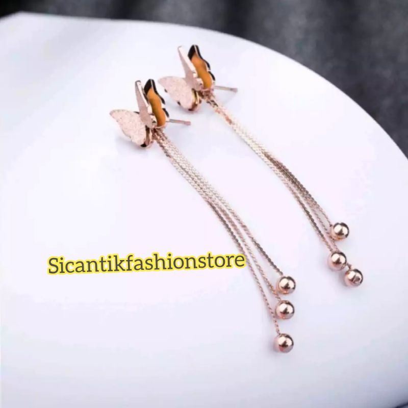 Anting Kupu kupu Rose Gold Fashion Wanita Terlaris Anti Karat Anting Titanium Kupu-kupu Wanita Mewah