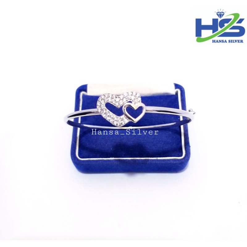 Gelang Tangan Perak Asli Silver 925 Lapis Emas Putih Model Bangle Love - Gelang Perak Wanita Anti Karat