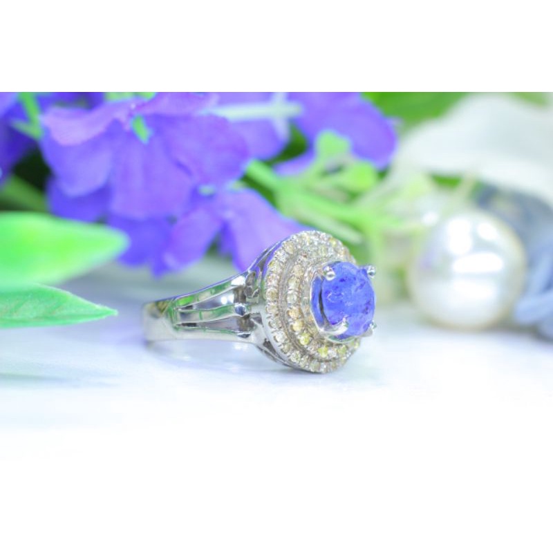 Cincin Wanita Natural Blue Sapphire Corundum Ring