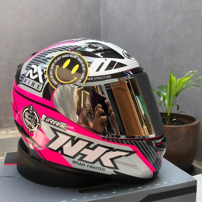 Helm motor full face original nhk rx9 racer pink double visor paket ganteng sni