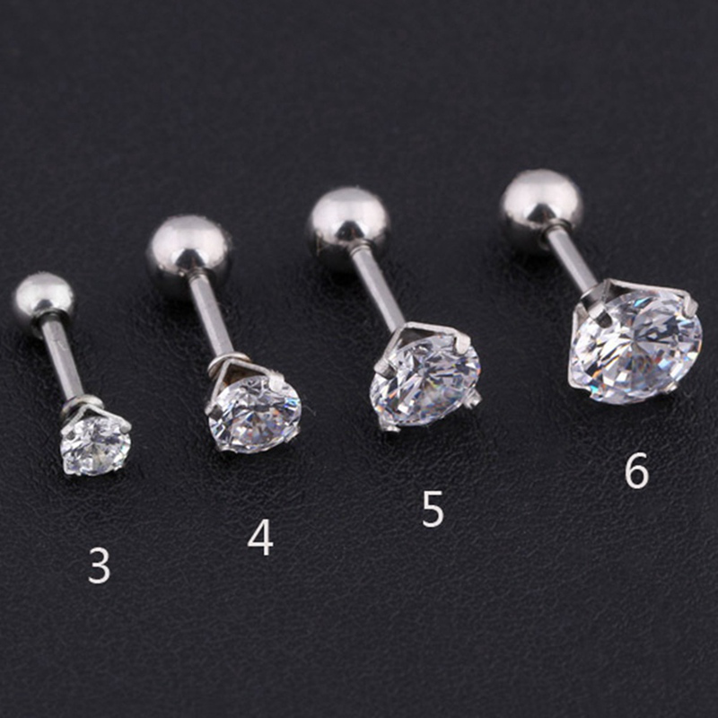 1Pc Anting Tusuk Titanium Zircon Berlian Imitasi Bentuk Tulang Ukuran 3mm, 4mm, 6mm untuk Wanita