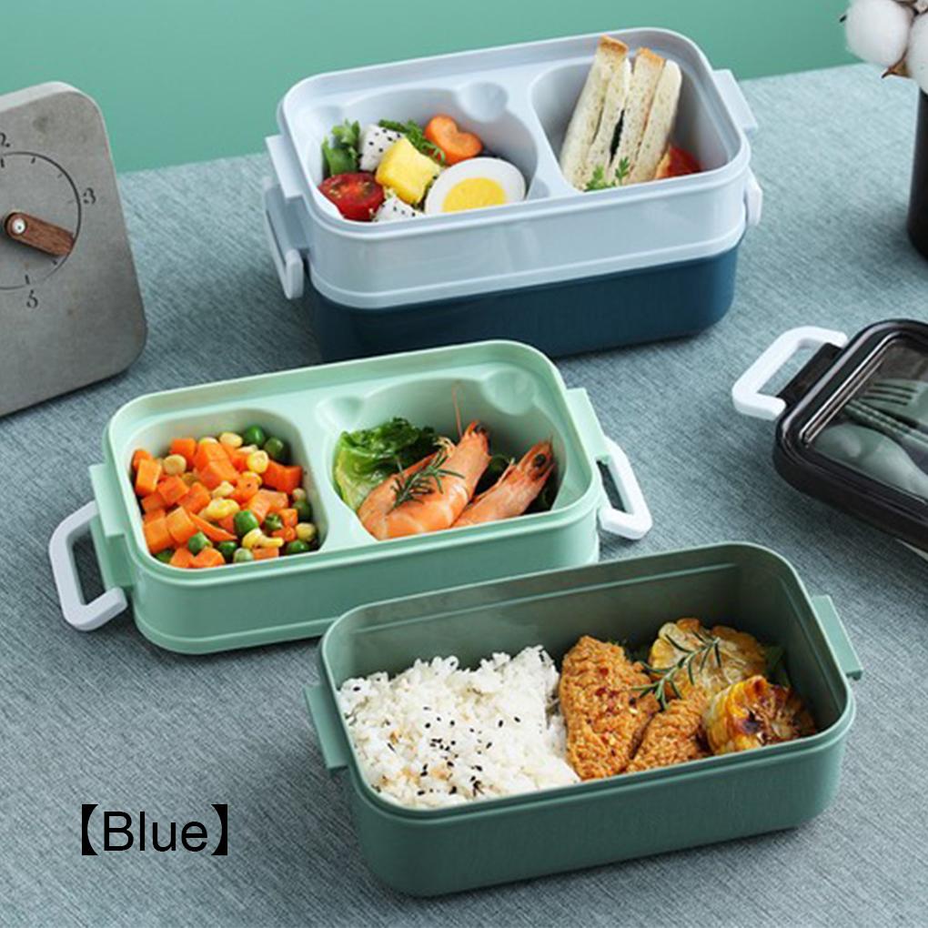 Kotak Makan Double Layer Kapasitas Besar Dengan Tutup Anak Siswa Lunchbox Stainless Steel Wadah Penyimpanan Makanan Sekolah