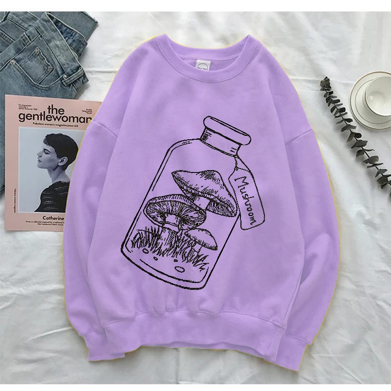 Sweater wanita Mushroom crewneck size M-XXL