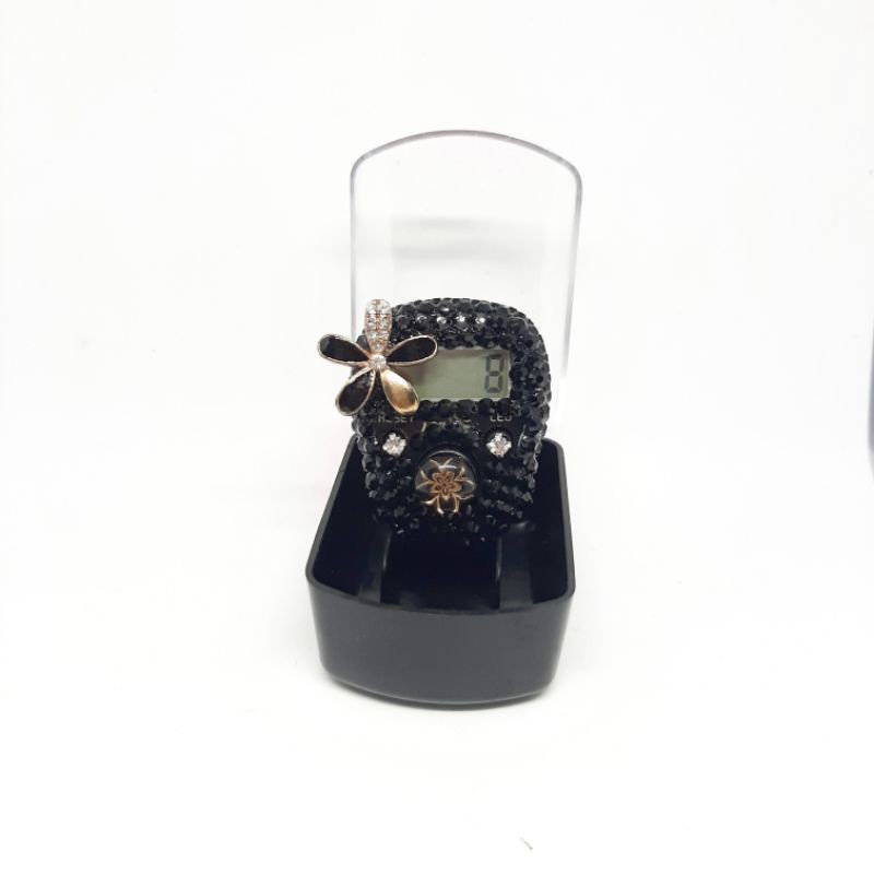 LED hitam alarm tasbih digital hias swarovsky tasdig alat hitung dzikir grosir haji umroh pengajian