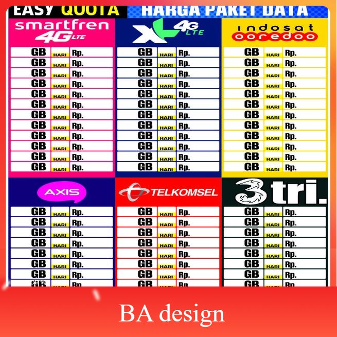 

Stiker Poster Daftar Harga Paket Data konter Pulsa - BA Design