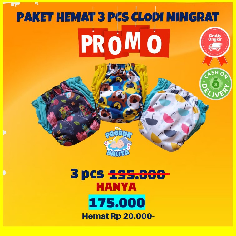 Paket Promo 3 pcs Clodi Ningrat Aio Reguler Dan Clodi Ningrat Jumbo Popok Cuci Ulang Terlaris