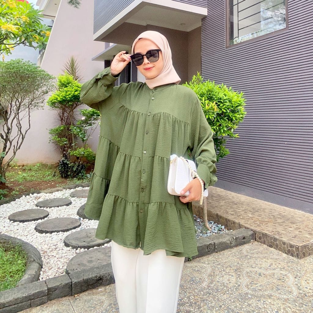 BEFAST - ZEC OOTD Wanita kemeja MARIKA / Kemeja Kerah Shanghai Rample Polos / Atasan Wanita Kemeja Formal / Kemeja Casual Wanita / Kemeja Polos Lengan Panjang Keluaran Terbaru