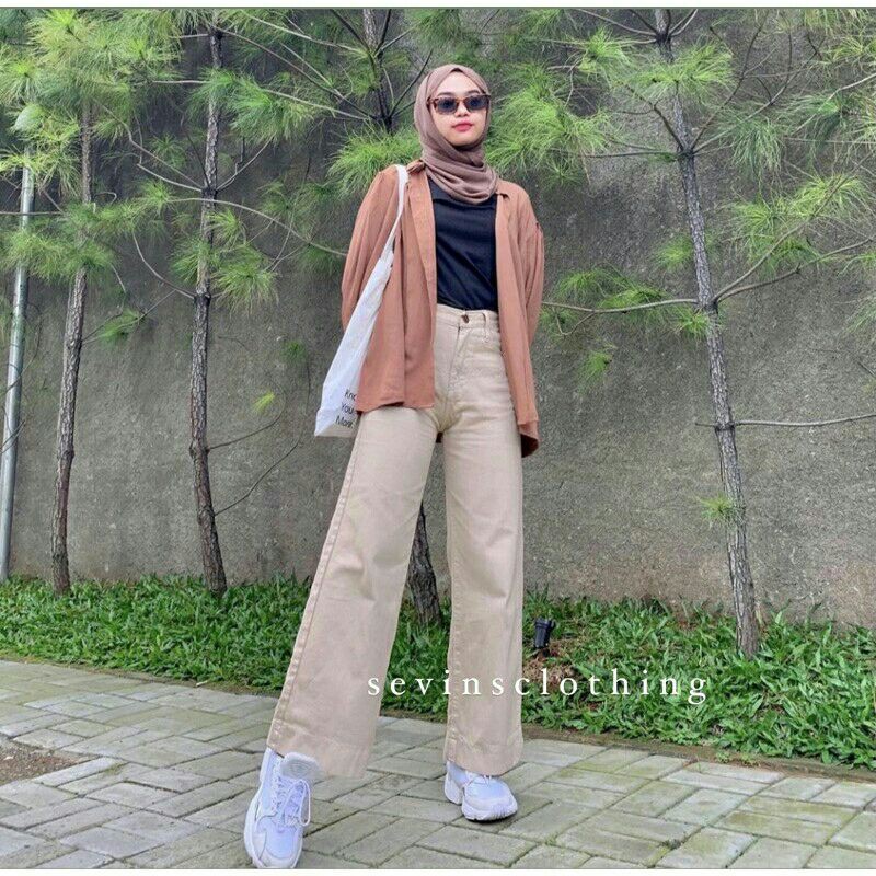 CELANA KULOT JEANS WANITA LILAC HIGHWAIST JENS CEWE PANJANG CUT BRAY