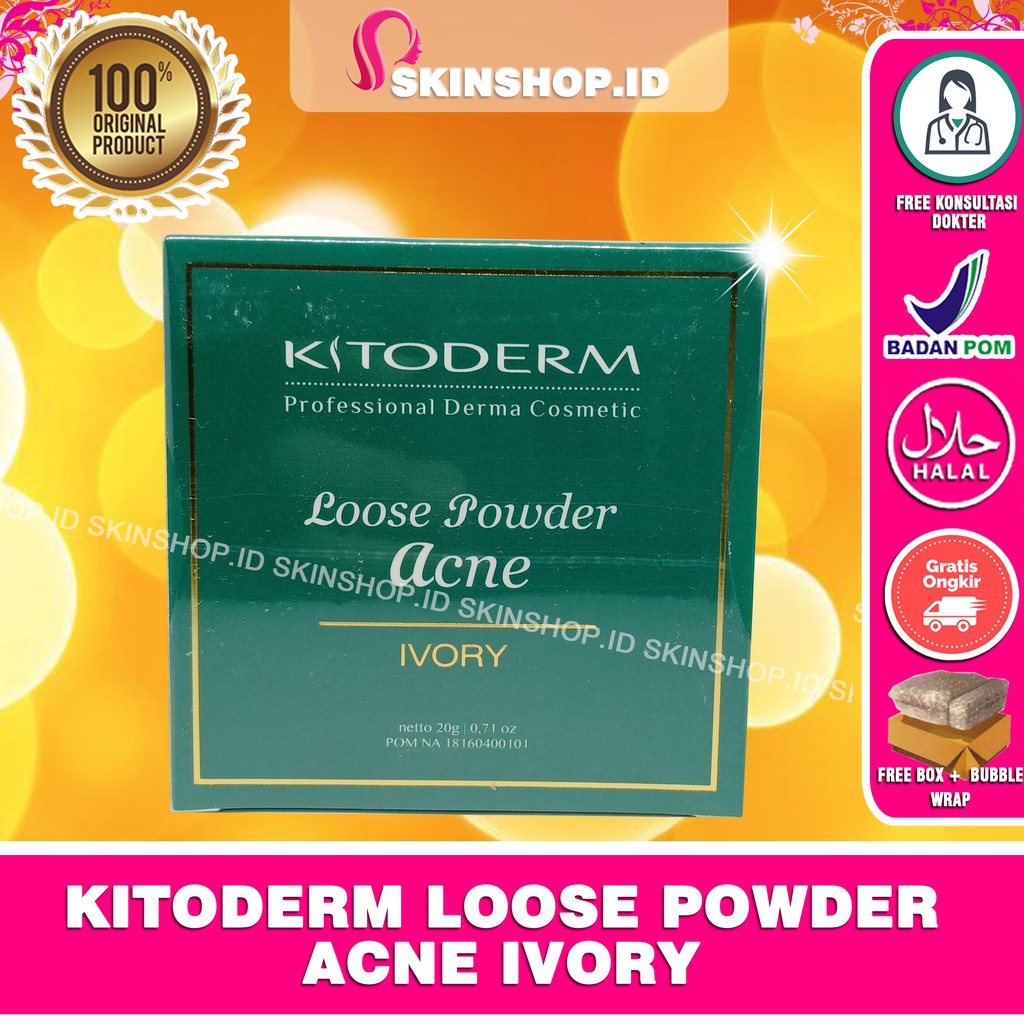 Kitoderm Loose Powder Acne Ivory 20gr Original / Bedak Tabur Wajah Berjerawat Warna Ivory BPOM Aman