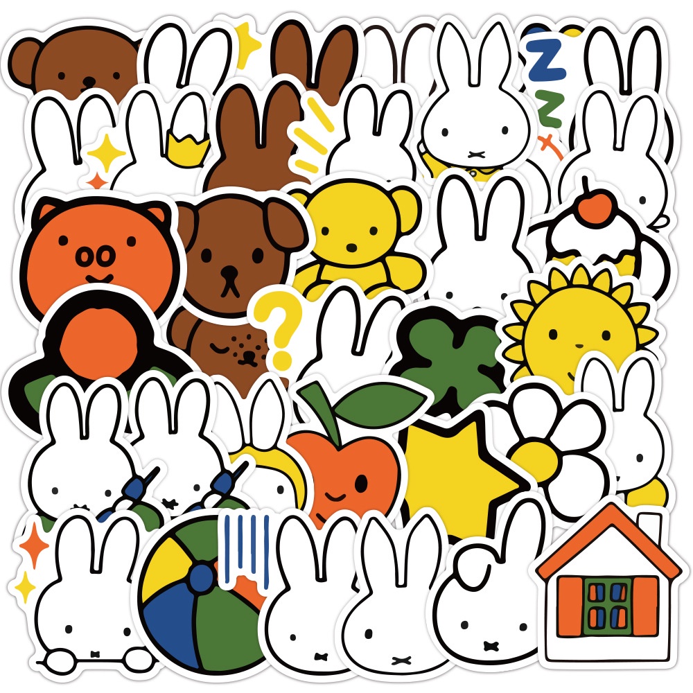 Miffy kelinci stiker lucu kartun kelinci stiker Jurnal bahan Cangkir air tas ponsel case tangan Buku