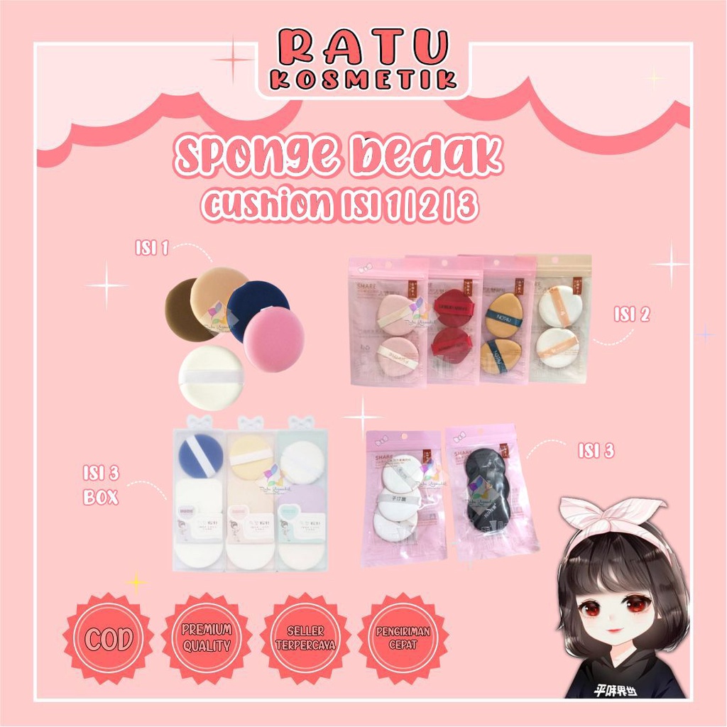 ❤ RATU ❤ Sponge Bedak Cushion | Spon Bedak Basah | Spons Foundation Isi 1 2 3 Box